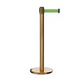 Montour Line Retractable Belt Rolling Stanchion, 2.5ft Sat.Brass Post  7.5ft Lt Grn ME630-SB-LGN-75